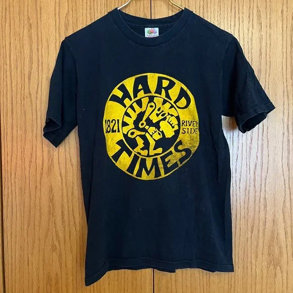 90's Hard Times Cafe MPLS MN T-shirt Black * Yellow EUC Adult S Retro Punk - Picture 1 of 6
